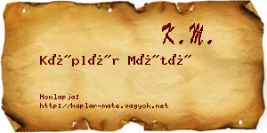 Káplár Máté névjegykártya